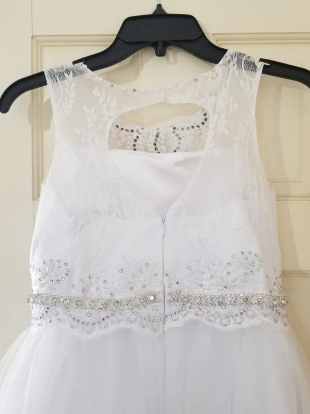 Communion White Lace Flower Girl Dress Butterfly Cape with Bow Size 12 - Picture 9 of 13